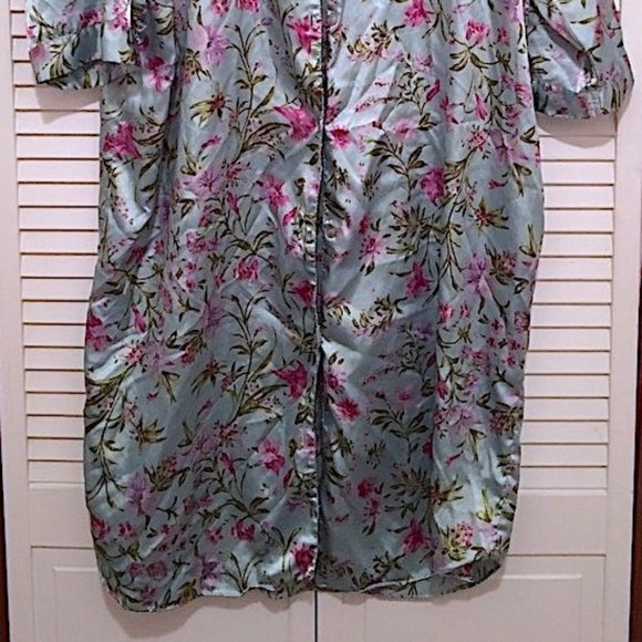 MULTICOLOR BUTTON DOWN LONG SLEEVE FLORAL PRINT COLLARED NIGHT DRESS GOWN O/S - Picture 2 of 7